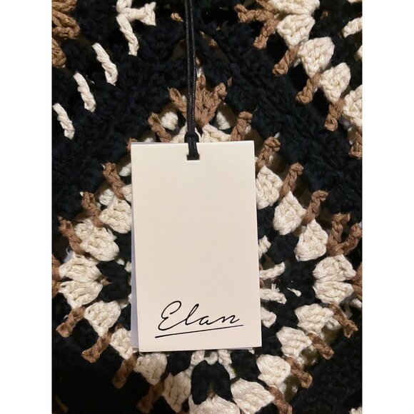 Elan Western Knit Tank Black/Brown L Crochet Fringe Patchwork Resort Whimsygoth - Picture 9 of 11